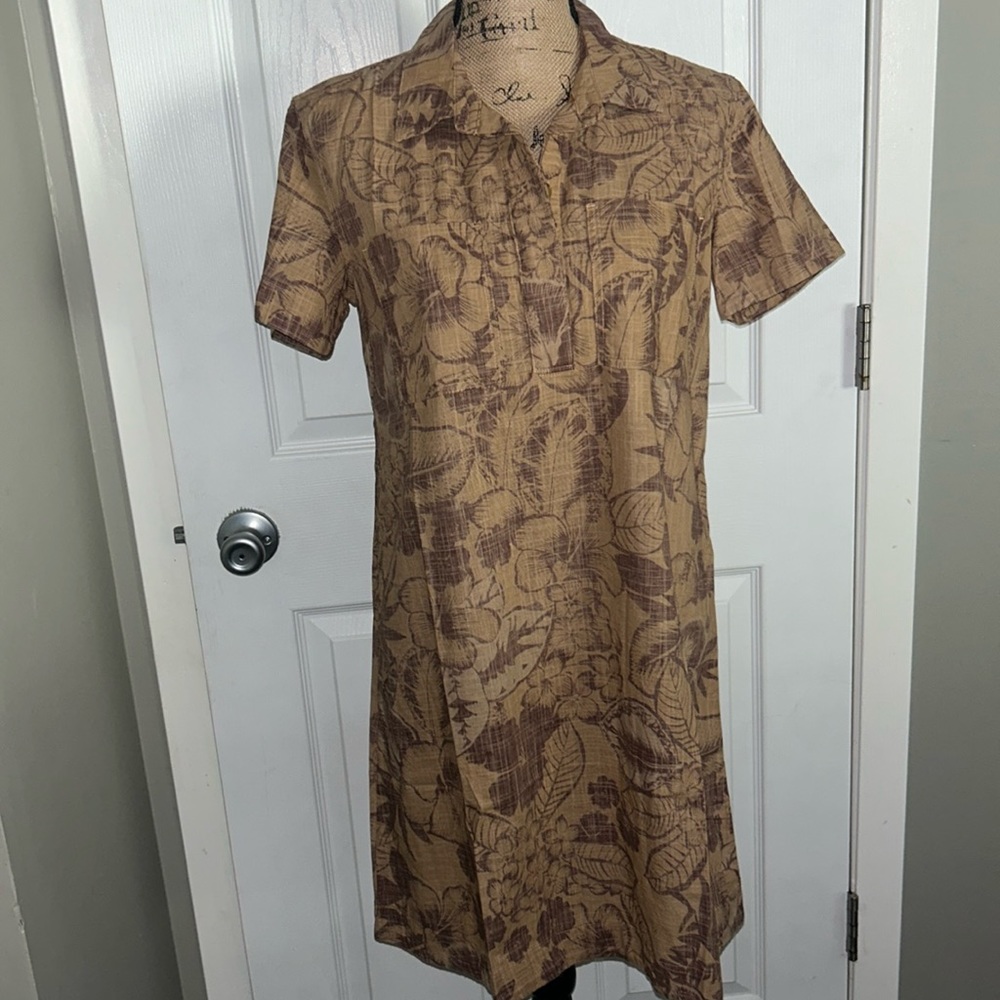 NWT JAMES PERSE Tropical Reverse Print Pocket Shirt Dress Size 1/S Brown